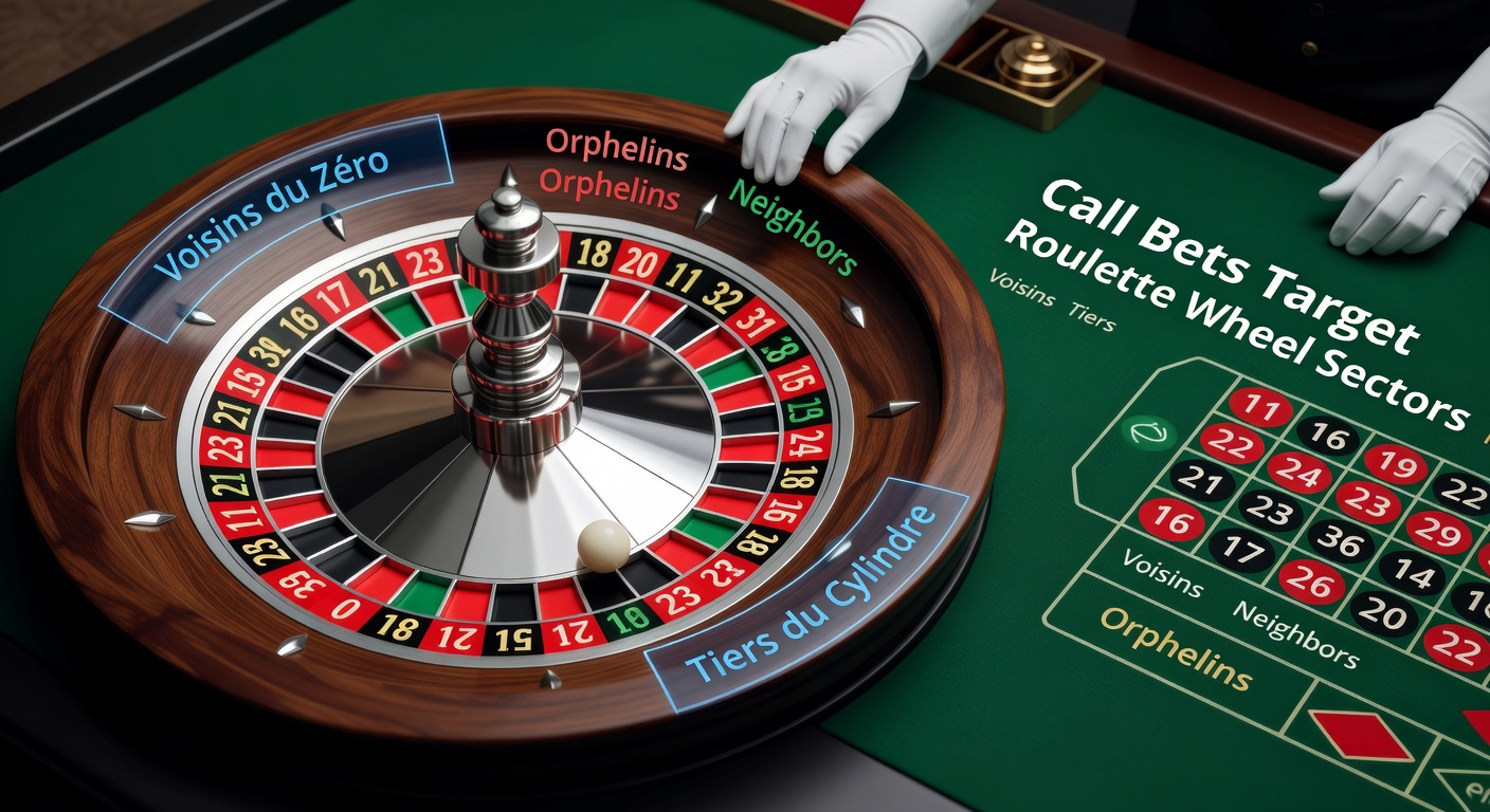 European roulette wheel highlighting Voisins du Zero sector with numbered pockets illuminated in green