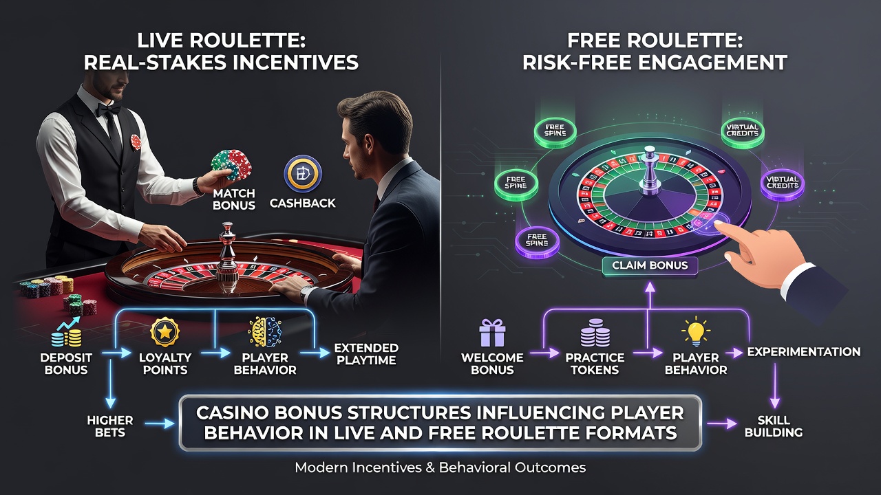 Casino bonus structures influencing roulette player choices in live and free formats