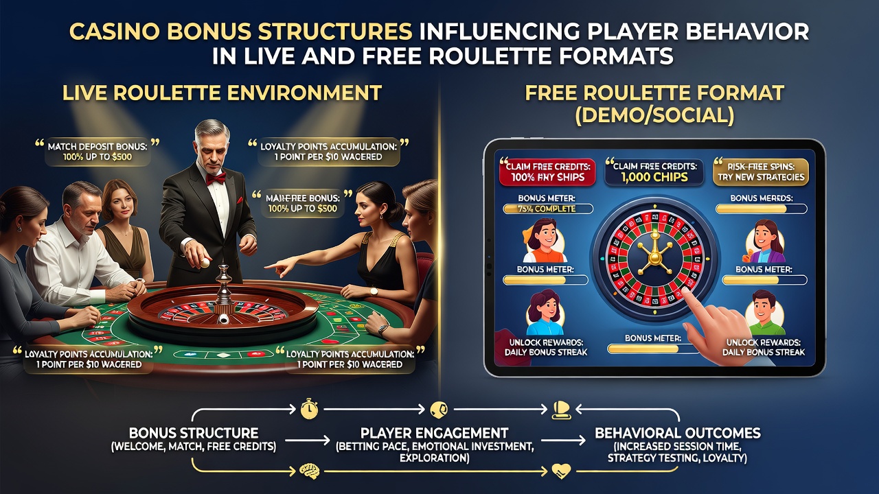 Player behavior patterns in live versus free roulette with bonus overlays