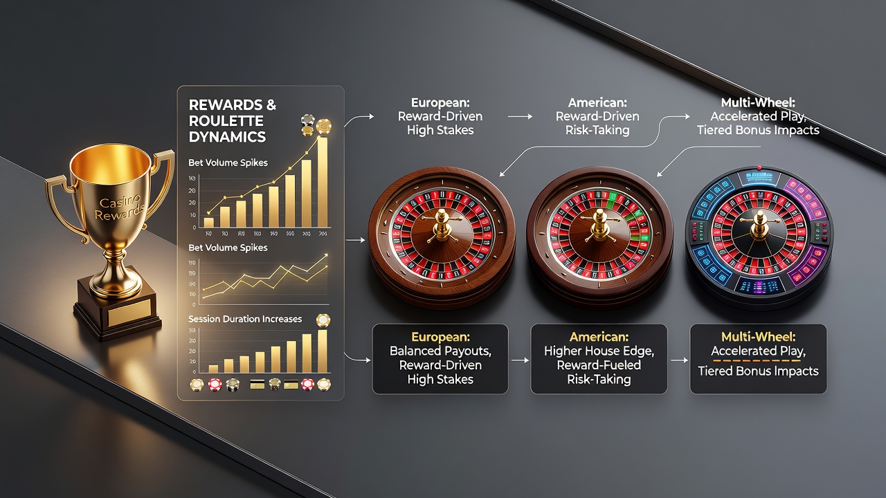 Roulette players engaging with different wheel designs under active casino rewards and loyalty programs