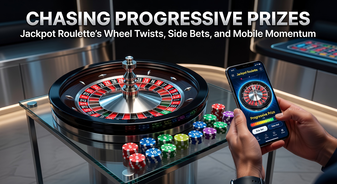 Vibrant jackpot roulette wheel spinning with progressive prize counters climbing in the background, highlighting side bet options and mobile device interfaces