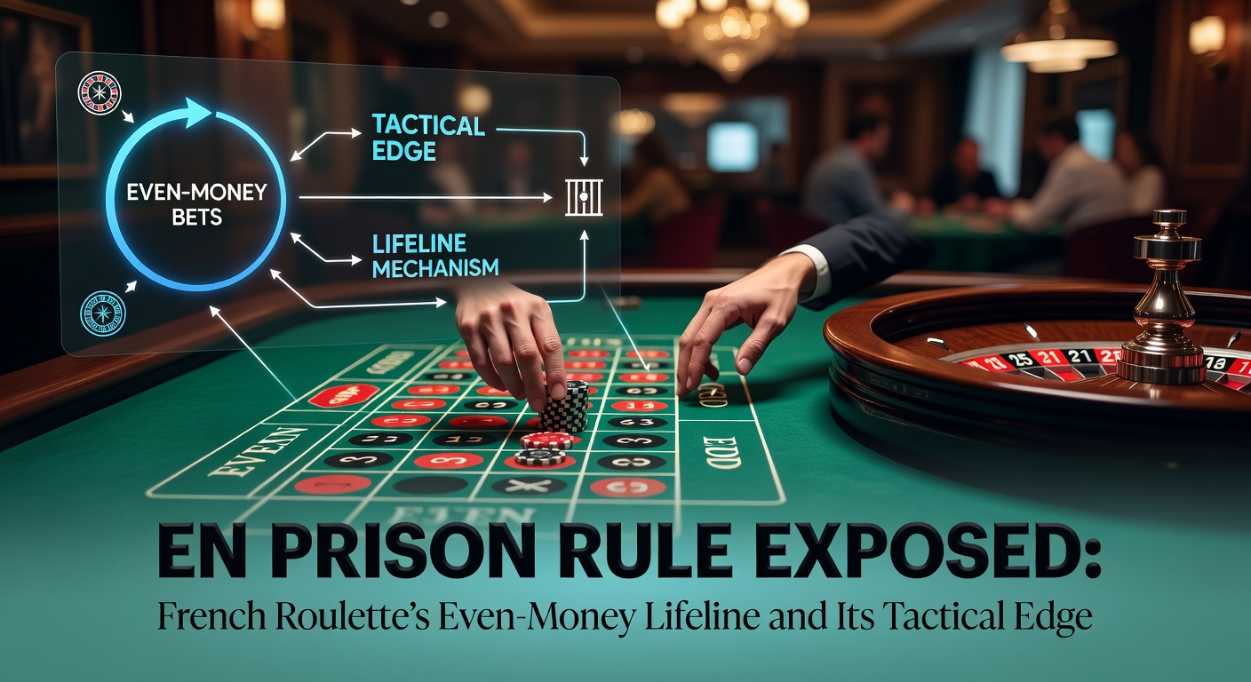 French roulette table highlighting the en prison rule marker on even-money bets during a zero outcome
