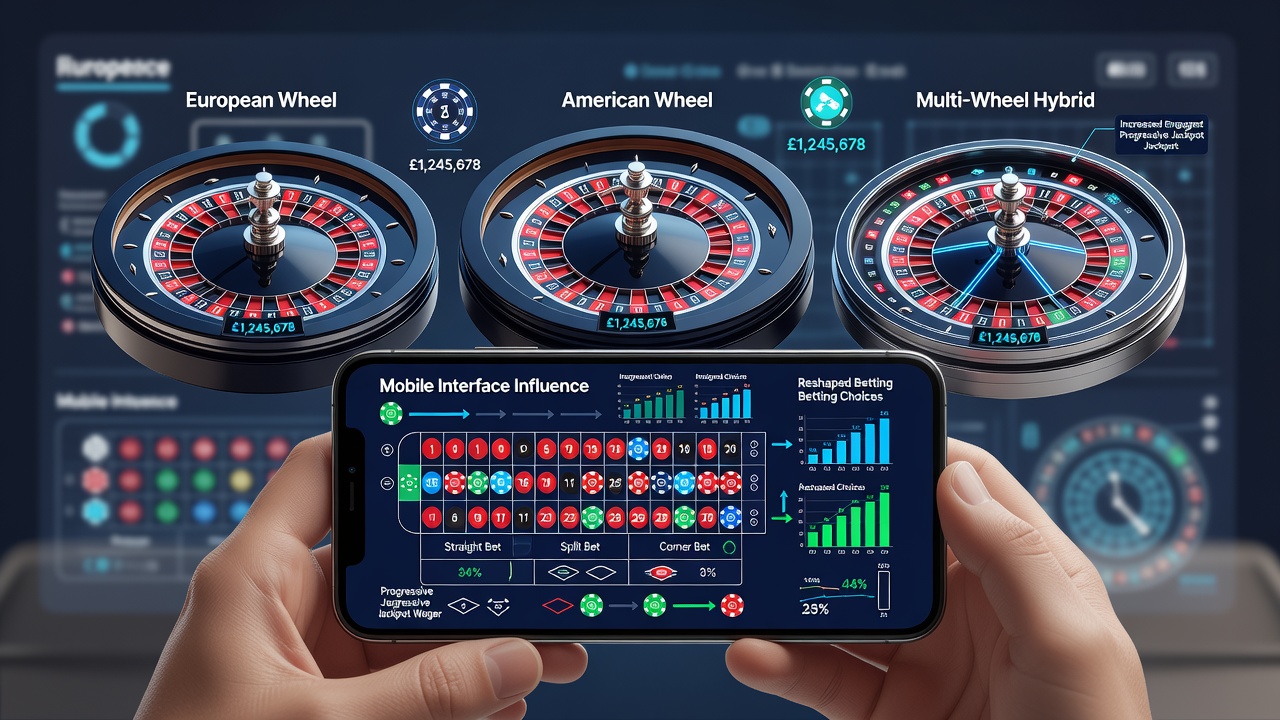 Mobile roulette interface showing progressive jackpot wheel variants on a smartphone screen
