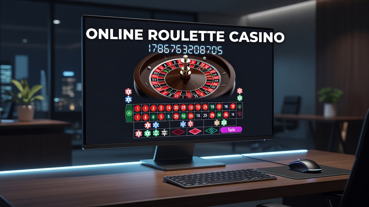 Close-up view of roulette wheel in an online casino environment with digital betting chips