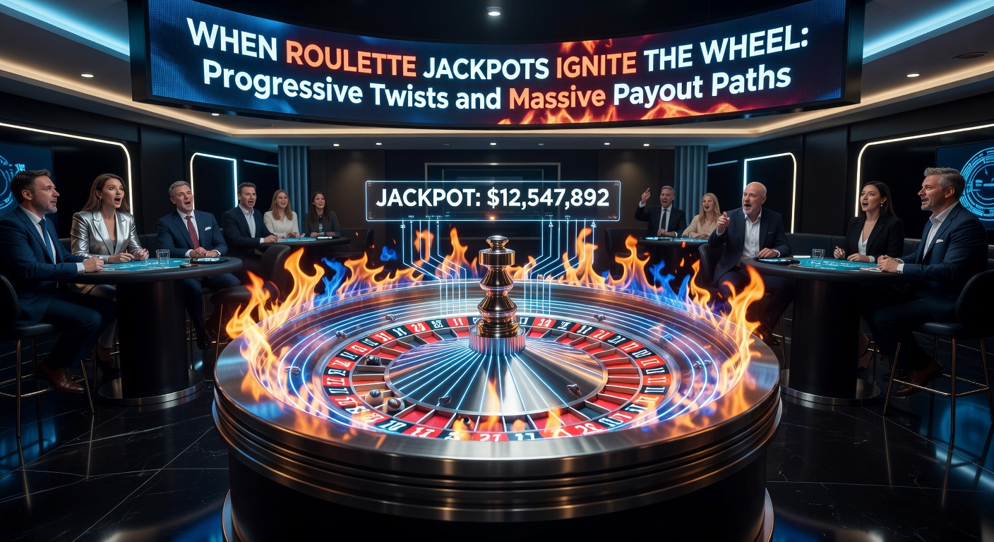 Close-up of a digital progressive jackpot meter climbing rapidly beside a roulette table, with chips stacked high in anticipation of a big payout